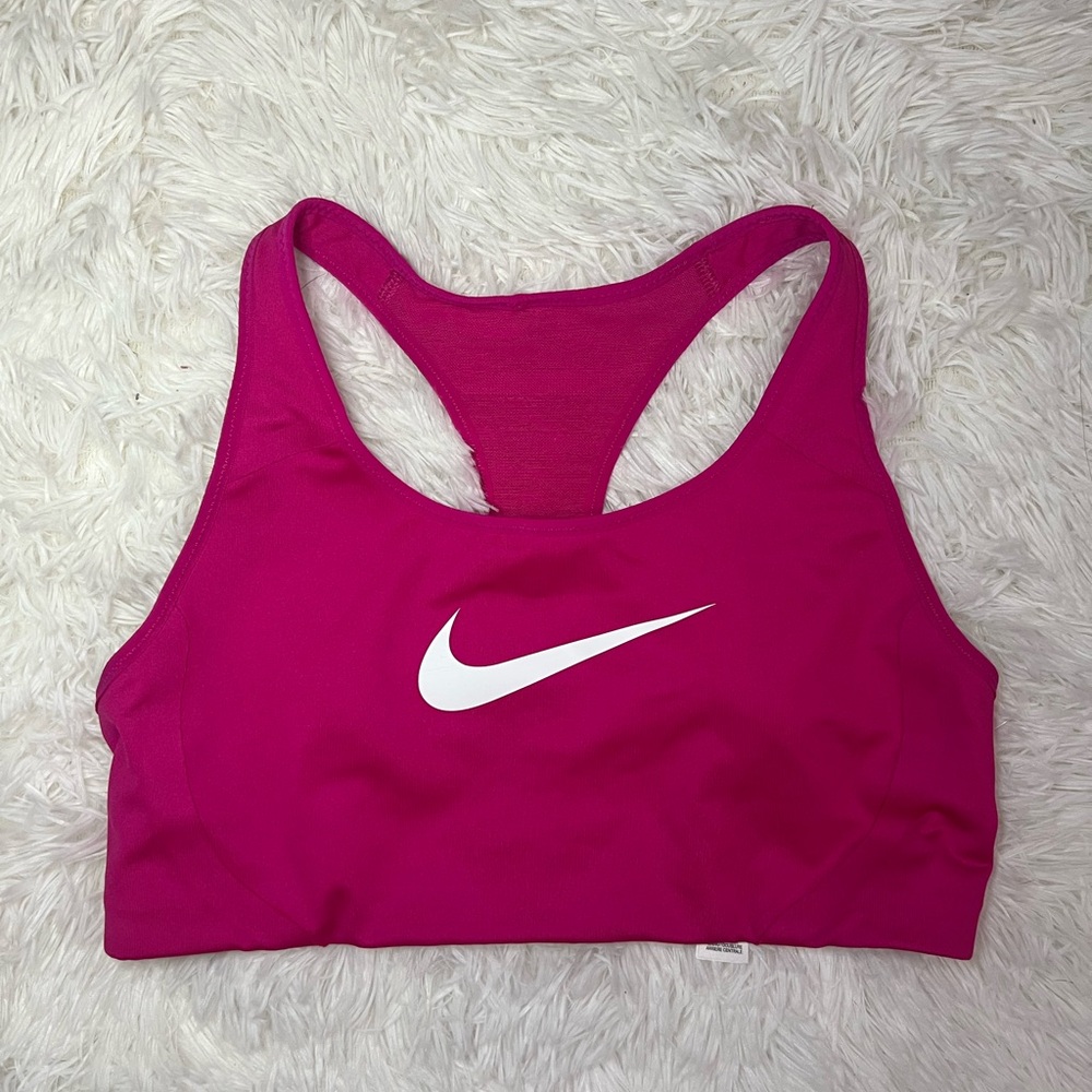 Nike Women's Magenta Racerback Sports Bra with White Swoosh
